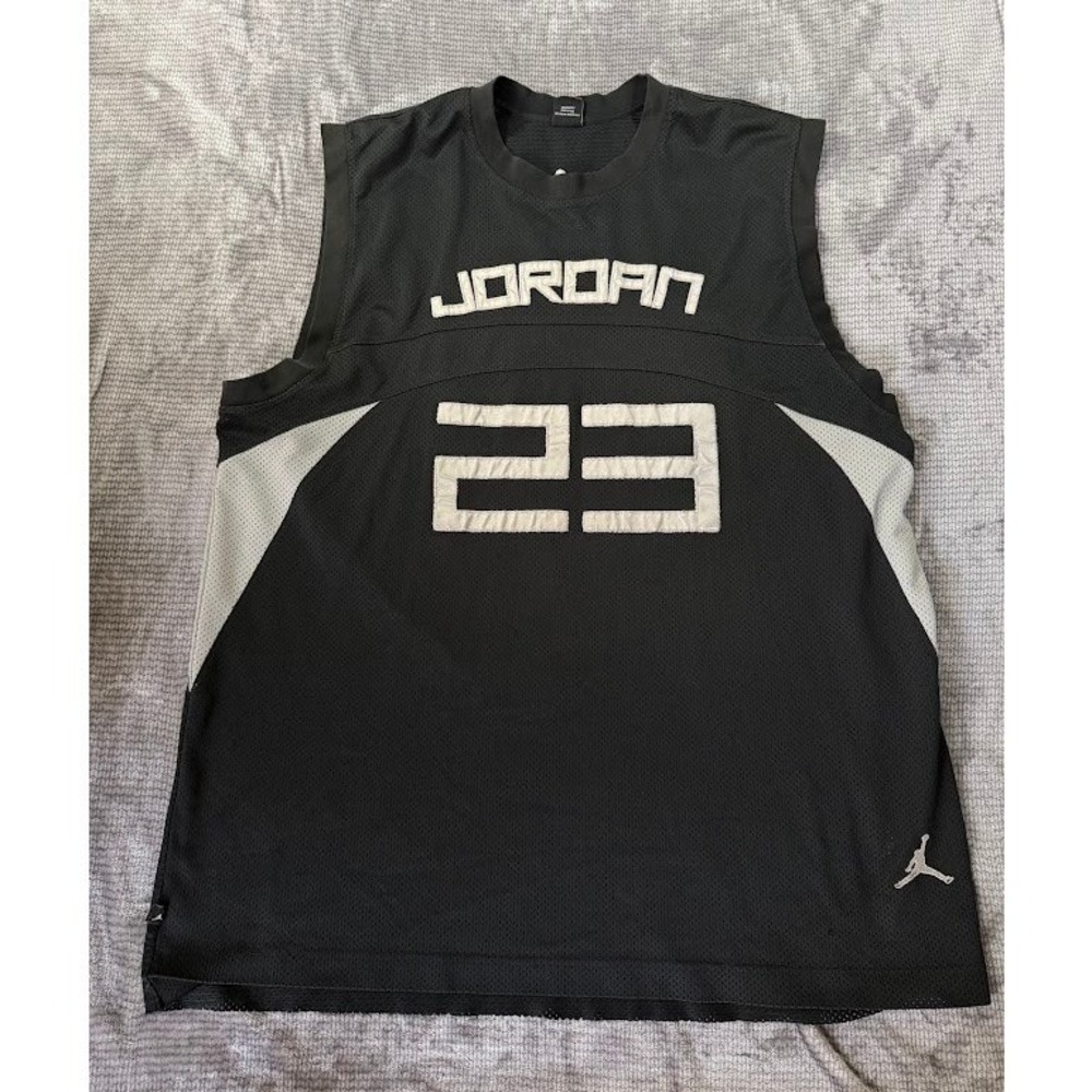 Jordan Brand Mens Basketball‎ Jersey Black Grey Mesh Tank Top 23 Jumpman Logo XL